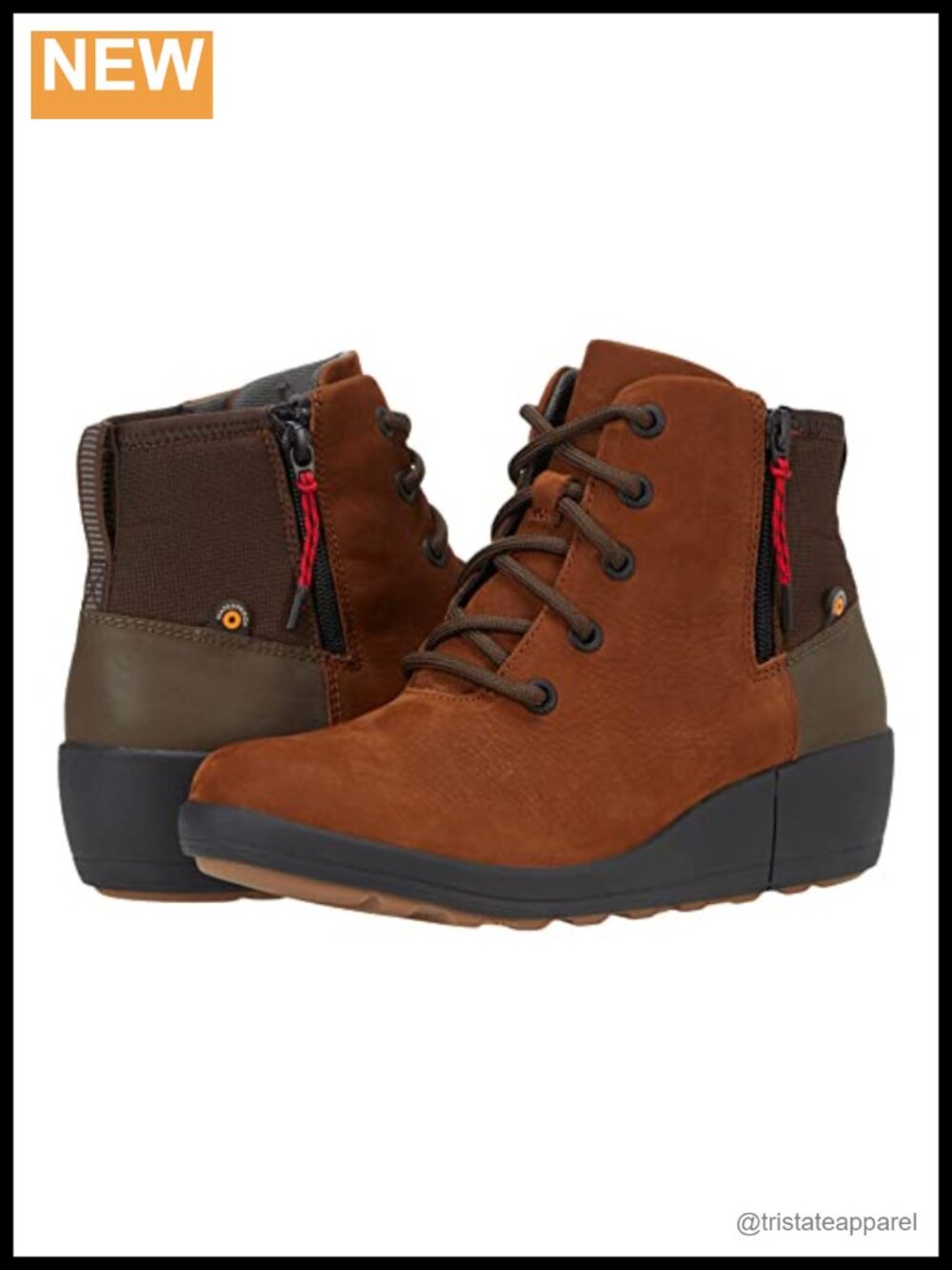 Waterproof Leather Lace Up Snow Boots with Side Zipper, Slip-On Style, Fall